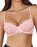 Avidlove Women's Sexy Lace Bra Sheer Underwire Unlined Balconette Everyday Bras Lingerie Light Pink
