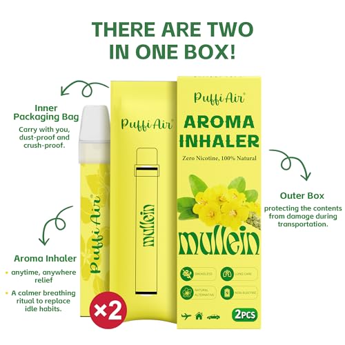 Image of PUFFIAIR Mullein Herbal Air Inhaler | with Mullein Flower & Leaf Extract for Lung Care, Craving & Stress Relief | Nicotine-Free, Smokeless Inhalers & Non-Electric, Usable Anywhere - 2 Pcs