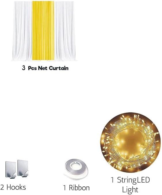 Lazybeee Enhance Your Home with Ganpati Pandal Decoration Kit Bright and Beautiful Haldi Ceremony: 3pcs Elegant White & Yellow Backdrop with 1pc Sparkling Fairy 10 Items