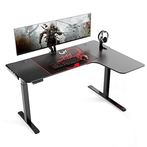 Eureka Ergonomic Standing Desk L Shaped,60″ Gaming Desk,Electric Height Adjustable Dual Motor,Rising Sit Stand Up Corner Desk For Home Office,Smart Memory Preset Mousepad,Right-Carbon Steel,Laminated