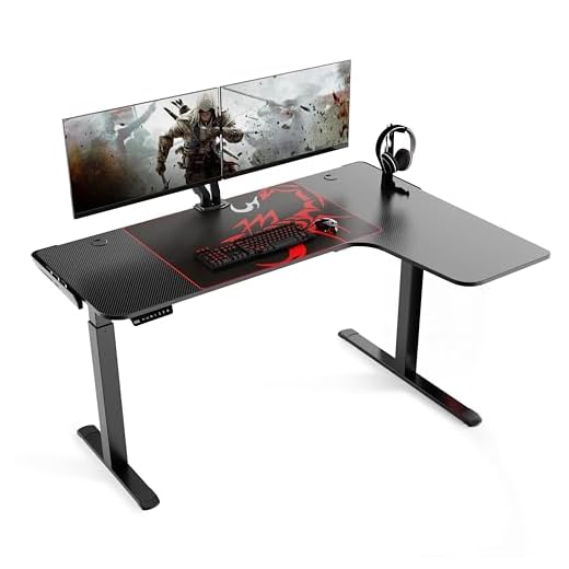 EUREKA ERGONOMIC Standing Desk L Shaped, 60 Inch Gaming Desk, Electric Height Adjustable Dual Motor, Rising Sit Stand Up Corner Desk for Computer Home Office, Smart Memory Preset Mousepad, Right