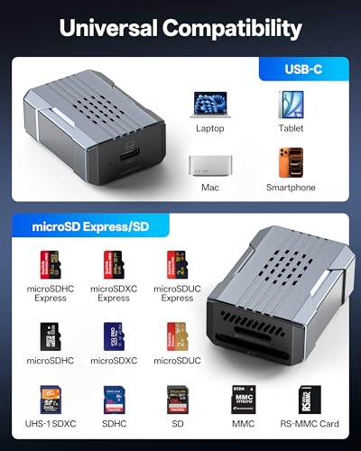 Lecteur de carte MicroSD Express avec adaptateur USB C haute vitesse 900 Mo/s