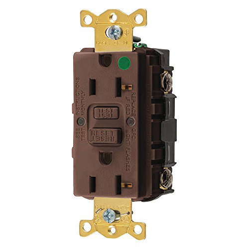 Hubbell GFRST83 Gfci Receptacle, 20 Amps, Nema Configuration: 5-20R, Decorator, Self-Testing: YES, Brown