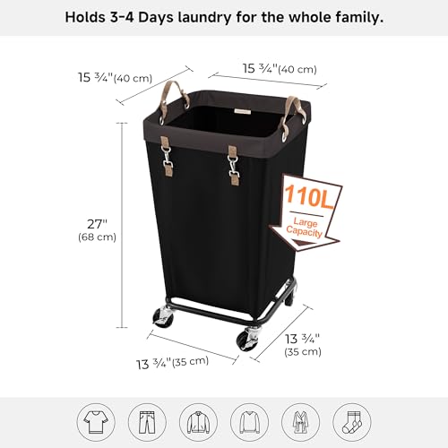 Image of StorageWorks 110L Laundry Basket with Wheels, Large Rolling Hampers for Clothing Organizer, Dirty Clothes Basket for Hotel, Home, Closet, Dorm, Black