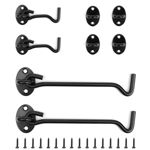 WJUAN 4 Pièces Crochet Fermeture Porte, Acier Inoxydable Entrebailleur de Porte, Noir Verrou Porte, avec Base à Oillets et Vis, 3 Pouce et 6 Pouce pour Portes, Armoires, Fenêtres