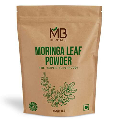 MB Herbals Moringa Leaf Powder 1LB oz (454g / 16oz) | 100% Pure Premium Quality from India | Rich Source of Antioxidants Calcium Iron Proteins & Vitamins | Easily Mixes in Drinks & Smoothies