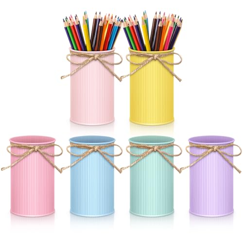 Domensi 6 Pcs Colorful Metal Pen Holders for Desk, Pastel Flower Vase