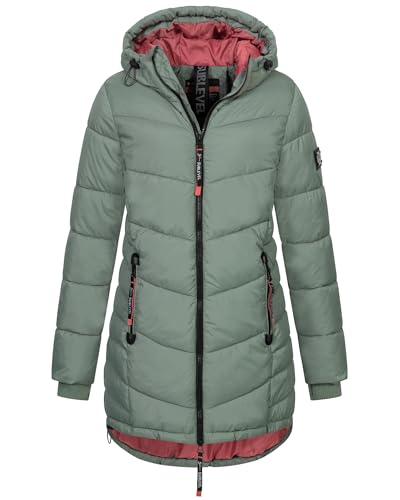 Sublevel Damen Winter Jacke Mantel Parka Steppjacke Steppmantel Wintermantel, Farbe:middle green, Größe:M (38)