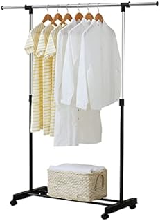 Supernic Hanging Rails for Clothes Adjustable Clothes Rail with Wheels (88-150) x 42 x (80-157) cm Small Clothing Rails Tidy Clothes Rack Narrow Garment Coat Rack Stand Metal for Bedroom Black