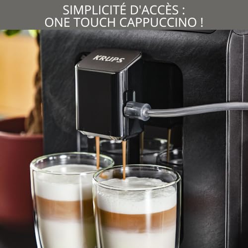 Krups Machine à café grains automatique, 2 boissons simultanées, 8 boissons préréglées, Entretien facile, Plastique recyclé et recyclable, Fabriqué en France, Evidence Eco-Design EA897B10