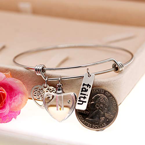 Image of Uloveido Mustard Seed Faith Tree Bangle Bracelet, Stainless Steel, with Glass Charm Bottle Case Y757