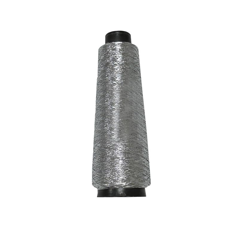 1 Roll 0.8MM Wide Metallic Glitter Crochet Yarn Sparkling Silver Polyester Yarn Metallic Thread String for Knitting,Weaving,DIY Woven Bag Making