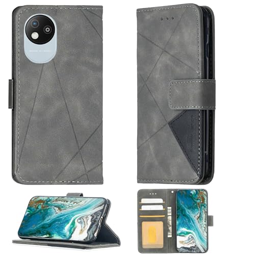 Aroepurt Case Compatible for Zte Blade A35 Lite Phone Case Cover [with Tempered Glass Screen Protector] Flip Stand Cover PU Leather Wallet Case Grey