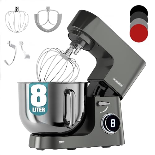 Heinrichs´s Küchenmaschine, Knetmaschine, Teigmaschine, 2500W Küchengerät, Doppel-Knethaken, Rührhaken, Schneebesen, 8 einstellbare Geschwindigkeiten, XXL 8L Edelstahlschüssel,geräuscharm, Titan Heinrichs´s Küchenmaschine, Knetmaschine, Teigmaschine, 2500W Küchengerät, Doppel-Knethaken, Rührhaken, Schneebesen, 8 einstellbare Geschwindigkeiten, XXL 8L Edelstahlschüssel,geräuscharm, Titan