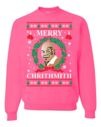 Wild Bobby Merry Chrithmith Mike Tyson Ugly Christmas Sweater Unisex Crewneck Sweatshirt, Neon Pink, 3XL