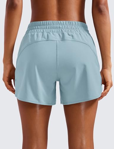 CRZ YOGA Womens Mid Waisted Running Shorts Liner - 5'' Quick Dry for Athletic Sport Workout Track with Zip Pocket Light Grayish Blue Medium2