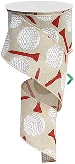 EXPRESSIONS Golf Tees Burlap Wired Edge Ribbon - 2.5" x 10 Yards (Red White and Natural)