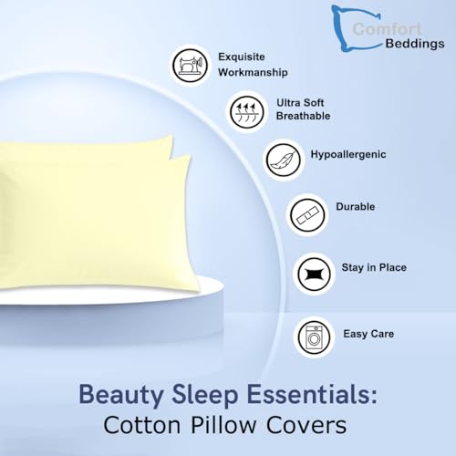 Image of Comfort Beddings 100% Organic Cotton Pack of 2 Travel Pillowcases 12x16 Ivory Pillow Cases with Envelope Closure, Crisp Percale Weave, Soft & Cooling Pillow Covers (Size-12x16, Ivory)