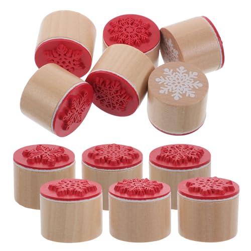 Lurrose Sellos de Madera para Manualidades Scrapbooking, Redondos 3x3 Cm, Diseño Copos de Nieve, Juego 12 Piezas para Tarjetas Navideñas y Proyectos Creativos de Papel