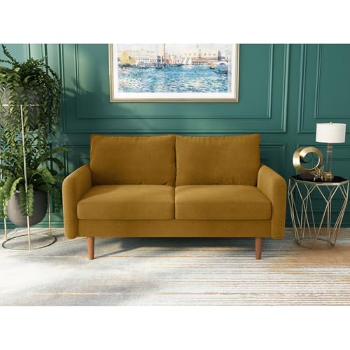 Image of Morrone Velvet Loveseat 2-Seater Sofa, Modern Upholstered Couch for Living Room, Bedroom and Office, Plush Cushion Accent Seating Furniture (Mustard, 2 Seater)