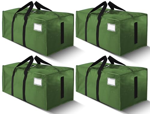 HOMESURE Supports 200lbs Heavy Duty Moving Bags - Strong Zipper & Wrap-Around Handles - Water-Resistant Storage Totes, Durable Alternative to Moving Boxes - 4 Pack - Olive Green