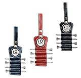 Das Paket beinhaltet: 1 Stück Golf Tee Halter aus Leder in Farben, 4 Stück hochwertige Holz Golf Tee, 1 Stück Golfball-Marker in Größe 26 mm;