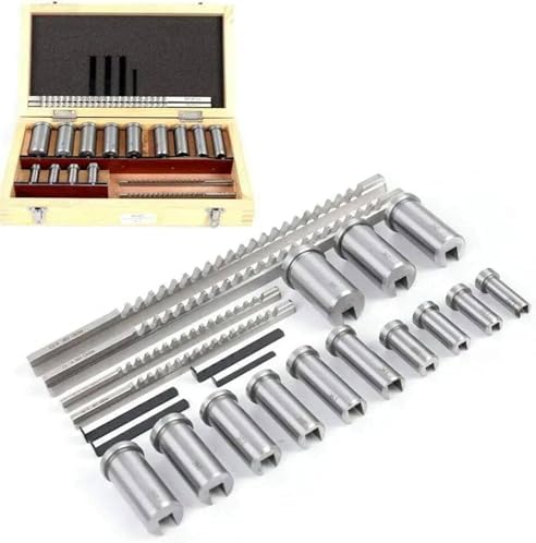 Keyway broach set with shoulder bushing and shims – a precision industrial metalworking tool specifically designed for professional keyway cutting.