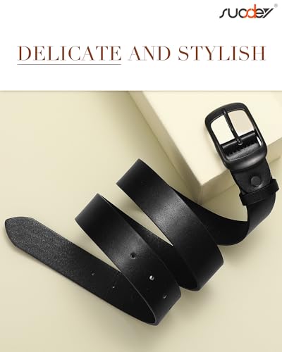 Image of SUOSDEY Fashion Womens Leather Belt, Soft Waist Belt with Pin Buckle for Jeans Pants,width 1.3 inch, 11-black+coffee (Matte Black Buckle), Small: fits waist from 25 inch-30 inch