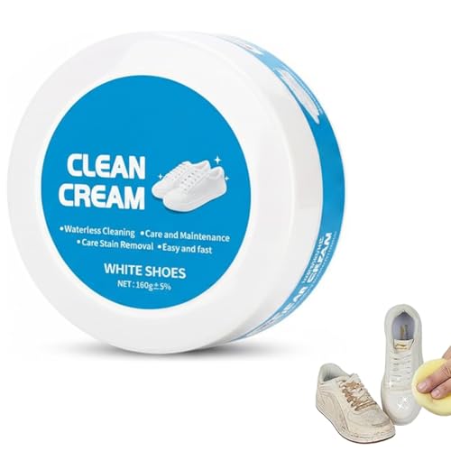 White Shoe Cleaner Cream, Multipurpose No-Wash Solid Cleaning Paste with Sponge Removes Stains & Dirt, Multipurpose White Shoes Clean Cream for Leather Sneakers Soles