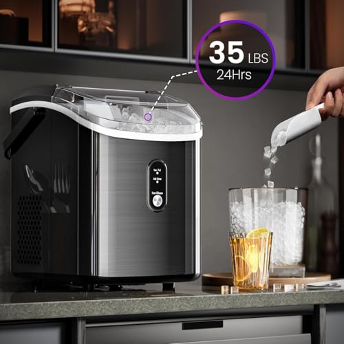 Image of Kismile Nugget Ice Makers Countertop,35Lbs /24H,Portable Sonic Ice Machine with Self-Cleaning,One-Click Operation for Home /Office(Black)
