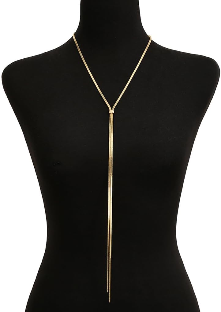FUTIMELY Long Gold Lariat Necklace,Dainty Gold Adjustable Chain Statement Necklace for Women,Trendy Extra Long Herringbone Link Y Necklaces Prom Party Jewelry - Image 7
