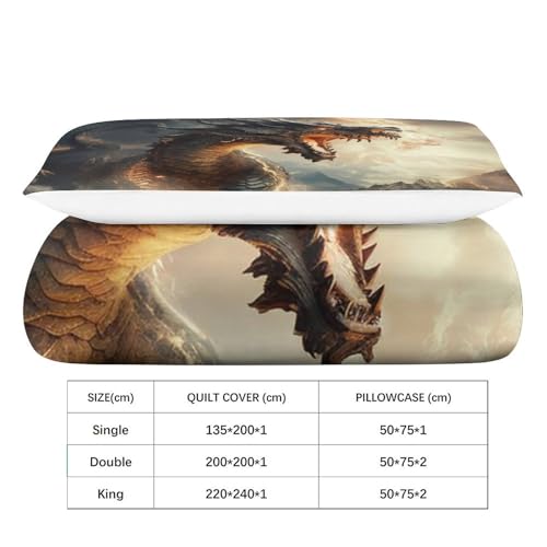 Housse de couette dragon chinois 135x200 parure de lit microfibre 3D