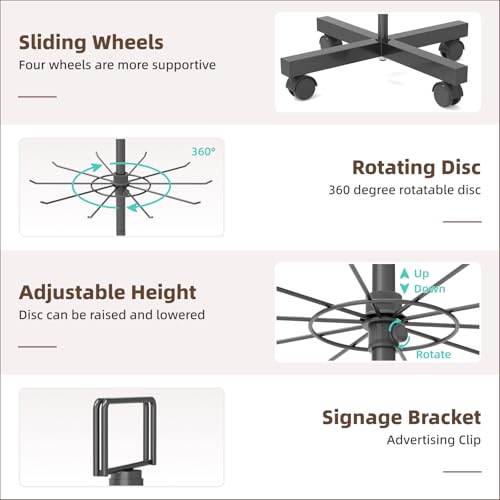Image of Retail Display Racks 7 Tier Spinning Display Stand, Movable Shop Spinner Rack with Hooks, Retail Display Stand for Jewelry Keyring Hats Socks Toys (Black)