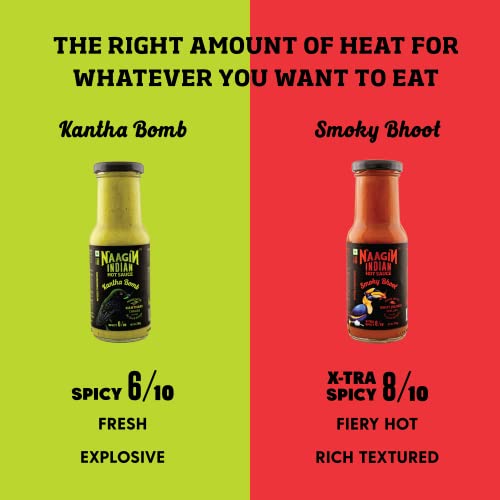 Naagin Indian Hot Sauce - Birds Eye Bomb & Smoky Ghost (Pack Of 2, 460Gm, 16.22Oz) | Made With Fresh Vegetables & Homegrown Indian Chillies | Unique Spicy Flavors For Heat Lovers | 100% Vegan | No Artificial Colours/Flavours |Proudly Made In India #TOP2