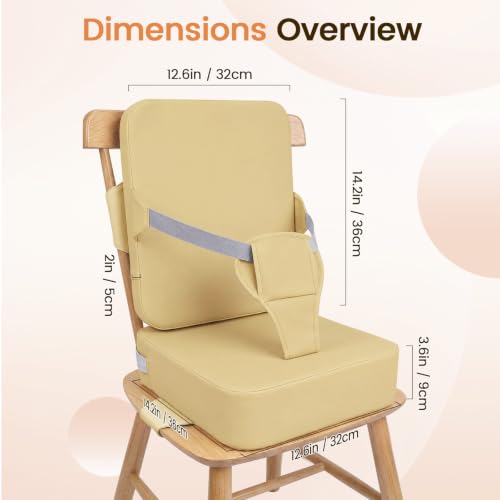 Image of Booster Seat for Kitchen Chair for Toddlers, Kitchen Chair Booster Cushion | Toddler Booster Seat for Dining Table with Backrest & Adjustable Straps, Non-Slip Portable Travel Cushion, Khaki