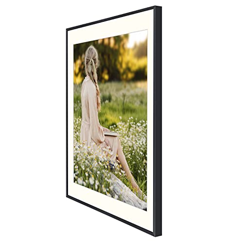 Golden State Art, 18X24 Aluminum Picture Frame With Ivory Color Mat For 16X20 Photo - Sawtooth Hangers, Spring Clips - Wall Mounting - Real Glass - Metal Frame (Black, 1-Pack) #TOP1