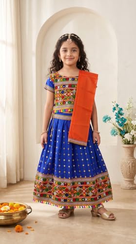 Image of AHHAAAA Girls Lehenga Choli with Dupatta, Kids Embroidered Chaniya Choli Set for Navratri Garba Dandiya Wedding Party Ethnic Outfit Y0045