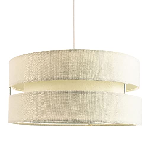 Contemporary Quality Cream Linen Fabric Triple Tier Ceiling Pendant Lamp Shade | 60w Maximum | Designer Style | 35cm Diameter by Happy Homewares