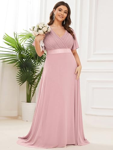 Image of Ever-Pretty Women's Chiffon Formal Evening Dresses for Curvy Women V-Neck Plus Size Floor Length Bridesmaid Dress