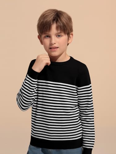 Haloumoning Boys Striped Sweaters Kids Fall Fashion Crewneck Rib Knit Pullover Sweater 5-14 Years4