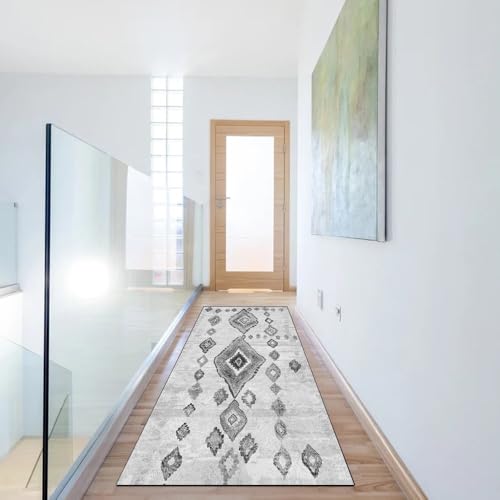Alfombra de pasillo gris con base antideslizante lavable de estilo vintage 6