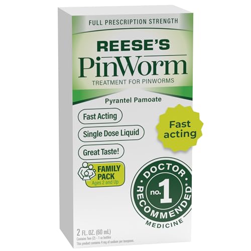 REESE'S PINWORM Medicine Liquid for Entire Family, Full Prescription Strength, 2 Oz, 1 Doctor Recommended Single Dose Pyrantel Pamoate Dewormer for Adults & Kids Ages 2+, Banana Flavor