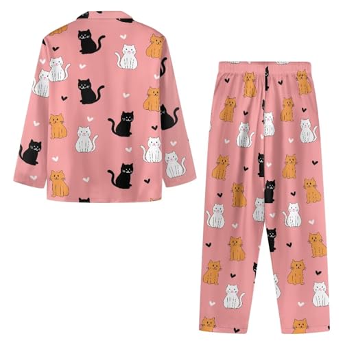 Pyjama femme manches longues imprimé chats en forme de cœur taille S - 6