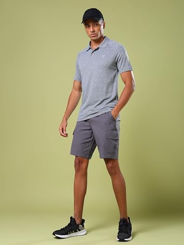 Image of TECHNOSPORT Men's 100% Polyester Slim Fit Self-Design Half Sleeve Polo T-Shirt with Double Cool, SPF50+ Properties for Gym, Workout 7 Regular Use
