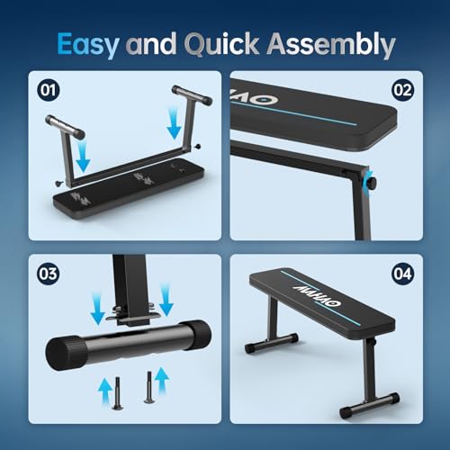 MAHAO Hantelbank Flachbank, Klappbar Fitness Flachbank für Ganzkörpertraining,Hantelbank Trainingsbank für das Heim-Fitnessstudio, Schwarz