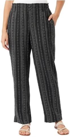 Briggs Ladies Comfort Stretch Waistband Linen Blend Pants US, Alpha, XX-Large, Regular, Regular, Black Stripe