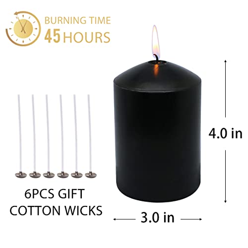 Missyo 6 Pack 3X4 Inch Black Taper Pillar Candles For Halloween, 42 Hour Long Burning Unscented Column Candles, Dripless And Smokeless Candles For Home Weddings Restaurant Church And Emergency #TOP5