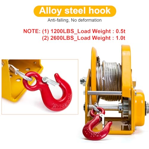 Aocay Verricello Manuale Piccolo, Argano Manuale A Fune Con Freno Automatico E 5-30M Cavo, 1200Lbs/2600Lbs Argano A Cricchetto Manuale Per Barca E Rimorchi(1200 Lbs,10M) - 6