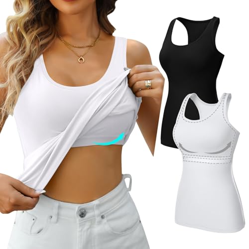 Image of V FOR CITY 2 Pack Cotton Camisole for Women Gym Tank Top with Shelf Bra Black/White S