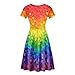 Biyejit Women's Short Sleeve Summer Dress LGBT Pride Rainbow Hearts Casual Flare Swing Dresss A-Line Swing Party Dresses Plus Size S-4XL